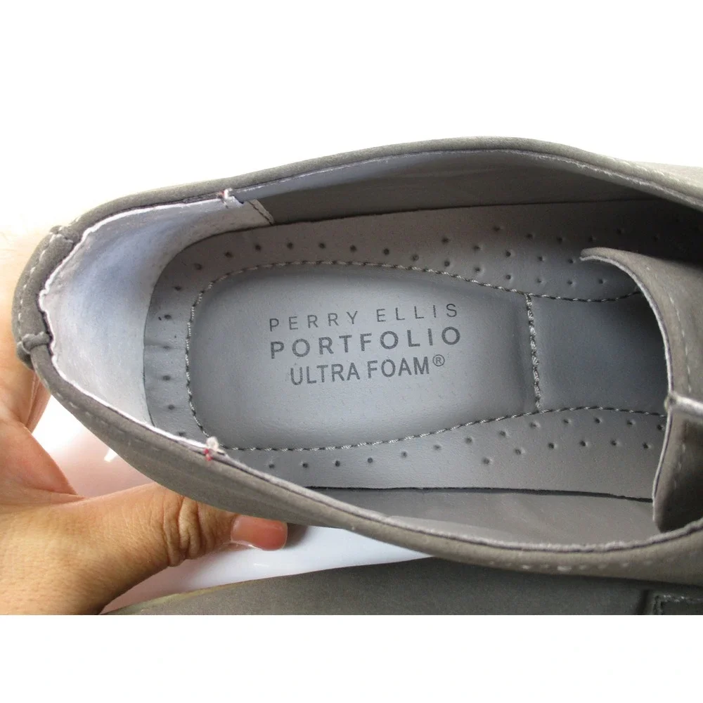 Perry Ellis Dress Shoes Mens 11.5 Gray Portfolio Ultra Foam Lace Up Oxford